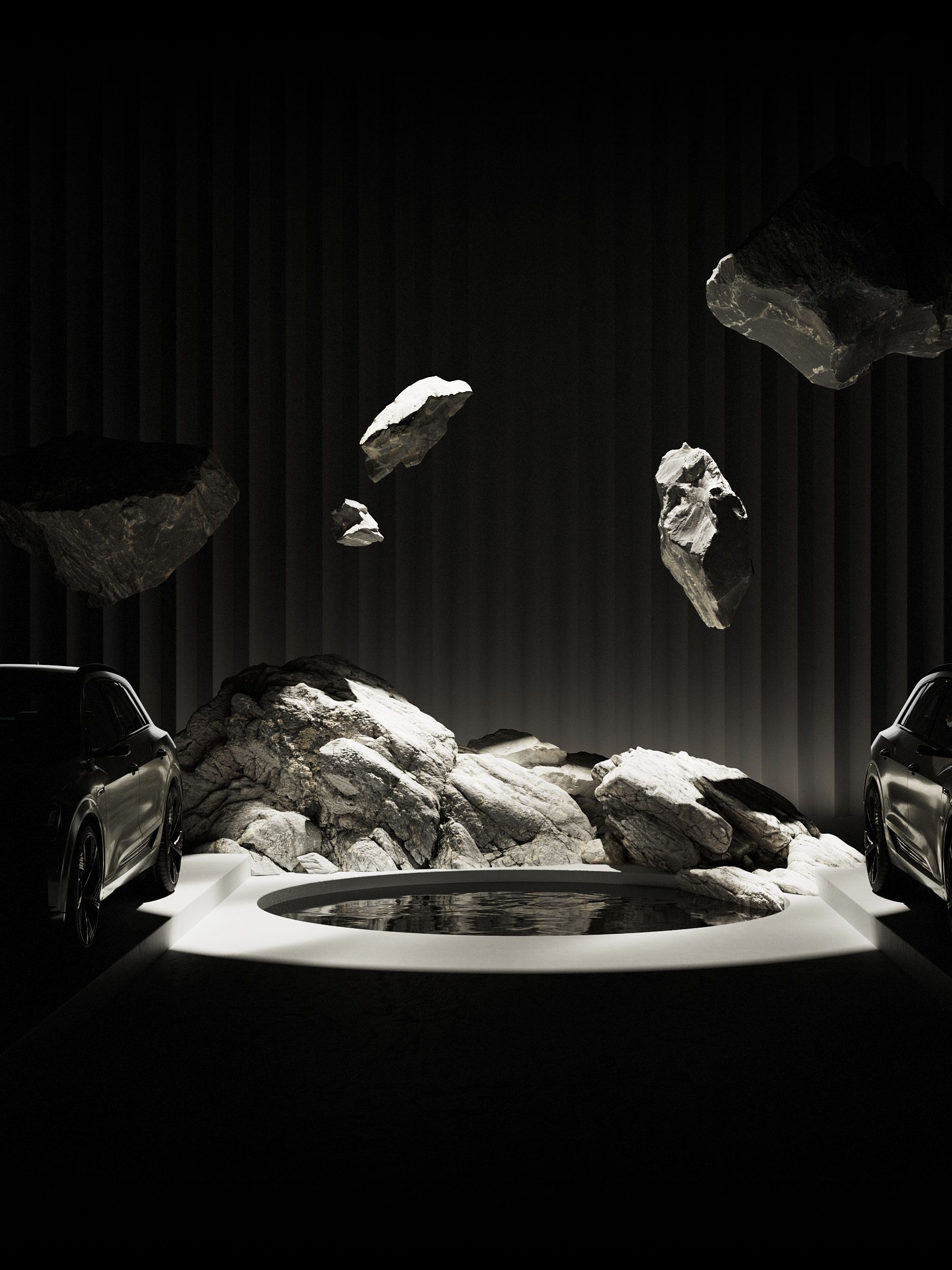 Leteće stijene između dva automobila