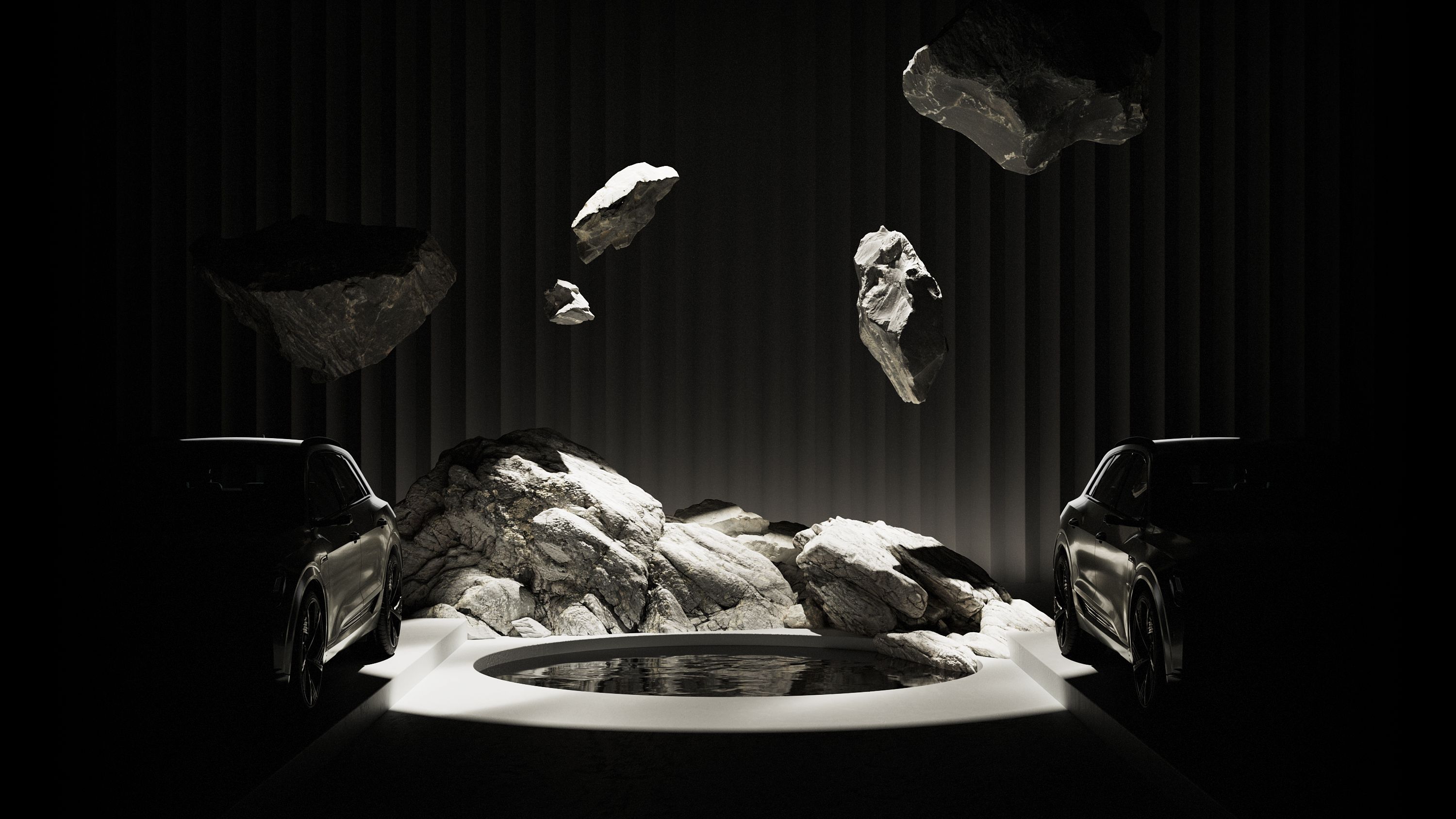 Leteće stijene između dva automobila