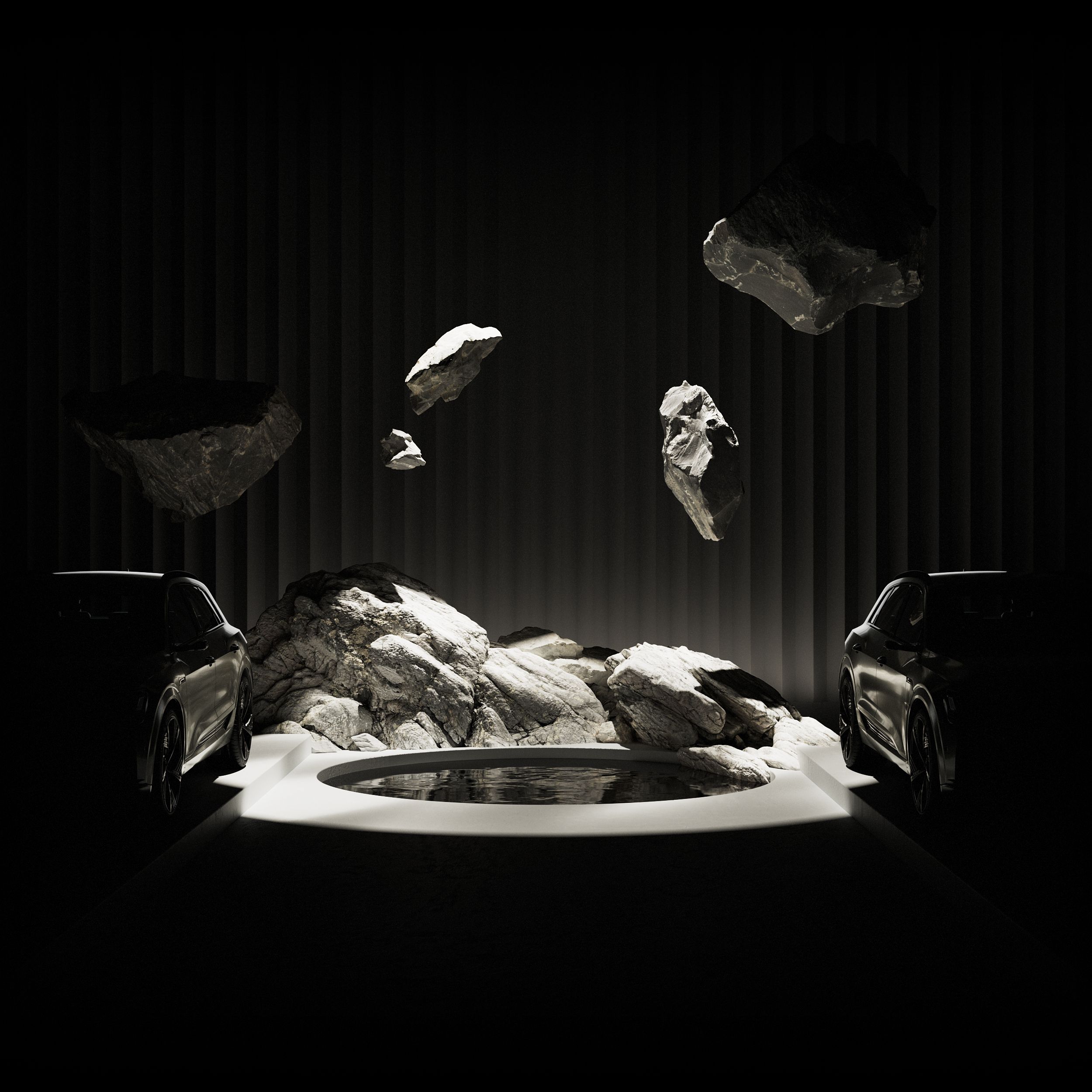 Leteće stijene između dva automobila