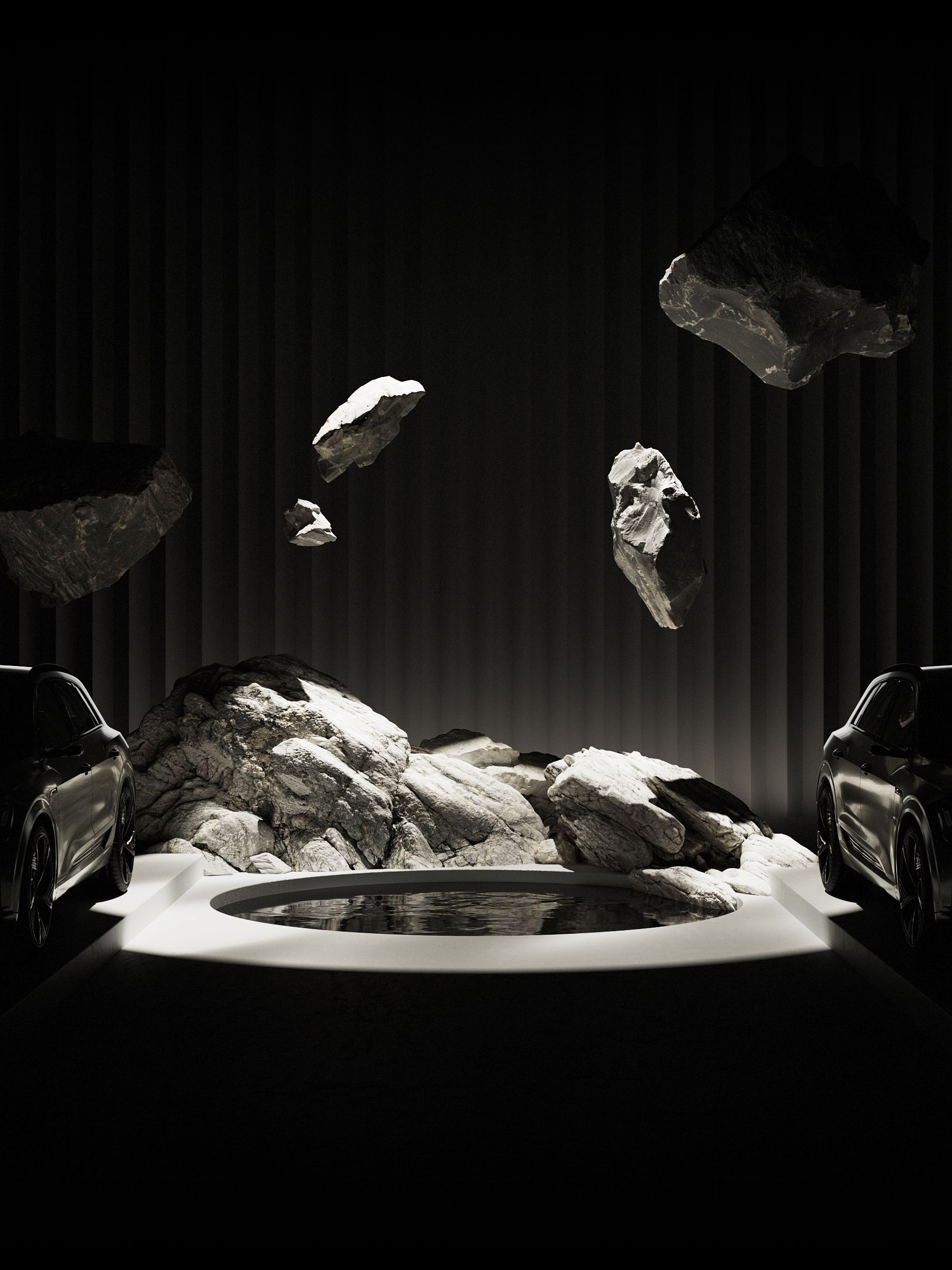 Leteće stijene između dva automobila